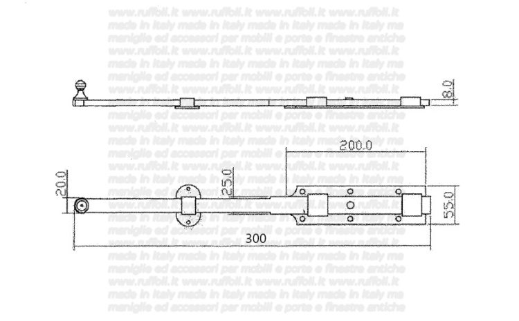 11509 - 300 Catenaccio verticale per porte e portoni, tipo “medio” ferro invecchiato